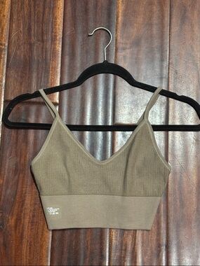 Seamless Ribbed V-Neck Bralette in Olive